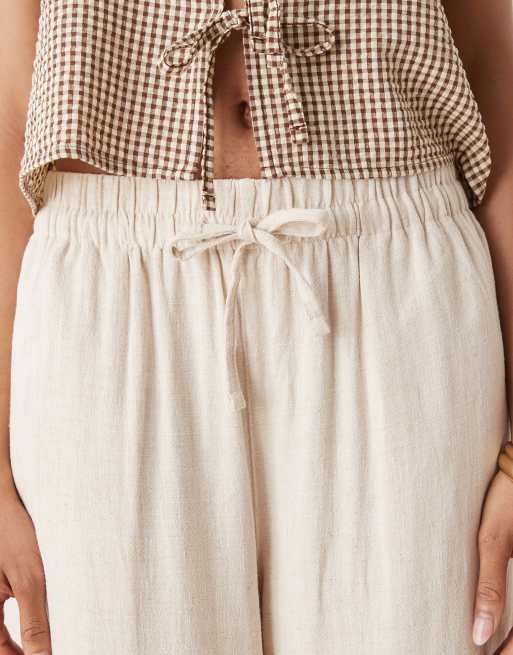 ASOS DESIGN Tall linen mix pull on pants in stone