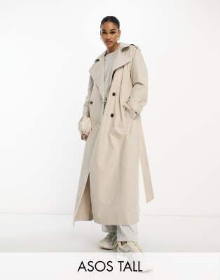 ASOS DESIGN Tall linen mix trench coat in natural Neutral