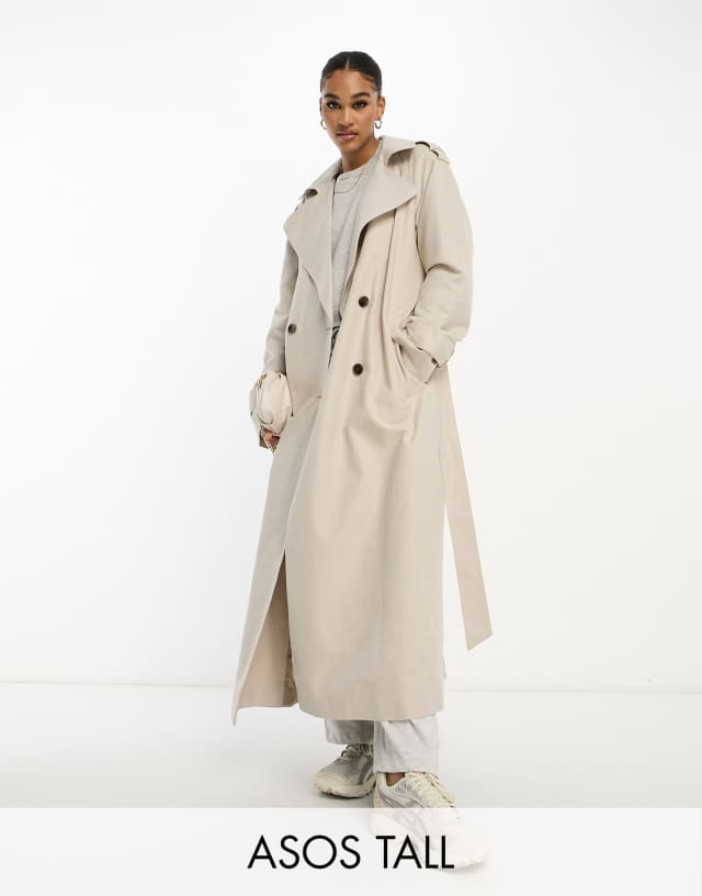 ASOS DESIGN Tall linen mix trench coat in natural