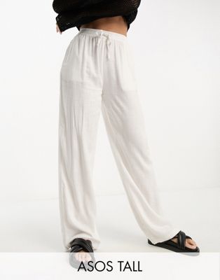 ASOS DESIGN Tall pull on trouser with linen in off white