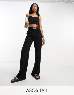 ASOS Tall ASOS DESIGN Tall linen relaxed pants in black