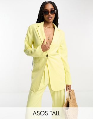 ASOS DESIGN Tall slim fit suit blazer with linen in lemon