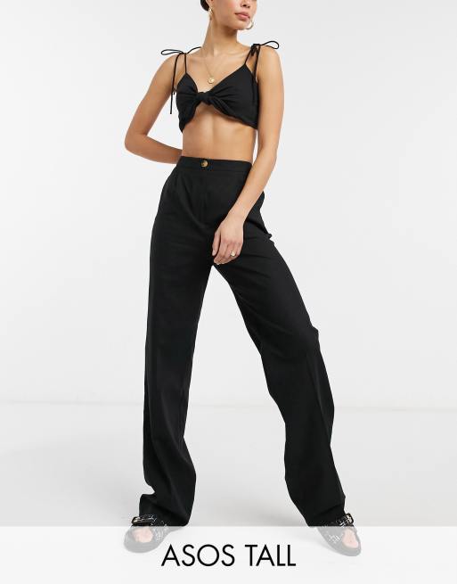 ASOS DESIGN Tall linen straight leg pants in black