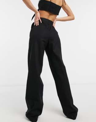 ASOS DESIGN Wide Leg Drawstring Waist Linen Pants In Black