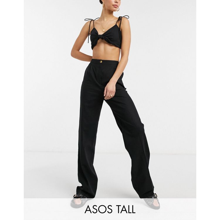 Extra Tall Black Linen Trousers - Straight, High-Waisted & Adjustable by KK