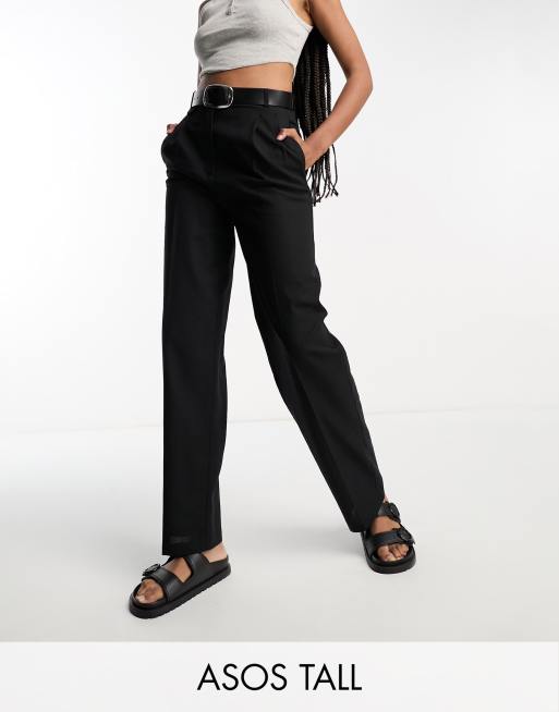 ASOS DESIGN Tall linen tapered mom pants in black