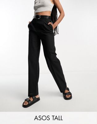 ASOS DESIGN Tall linen tapered mom trouser in black