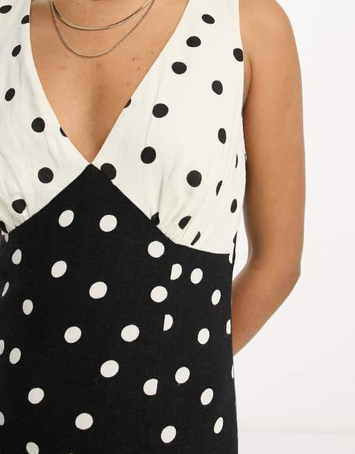 ASOS DESIGN Tall linen v neck maxi slip sundress in mix and match mono spot, 3 of 4
