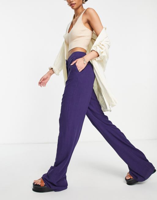 ASOS DESIGN Tall linen wide leg relaxed flare trouser in purple