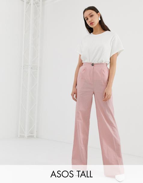 ASOS DESIGN Tall Linen Wide leg with Contrast Button