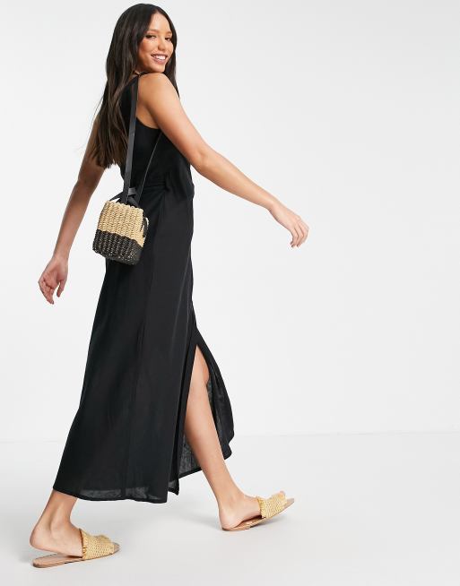 Asos black hot sale linen dress