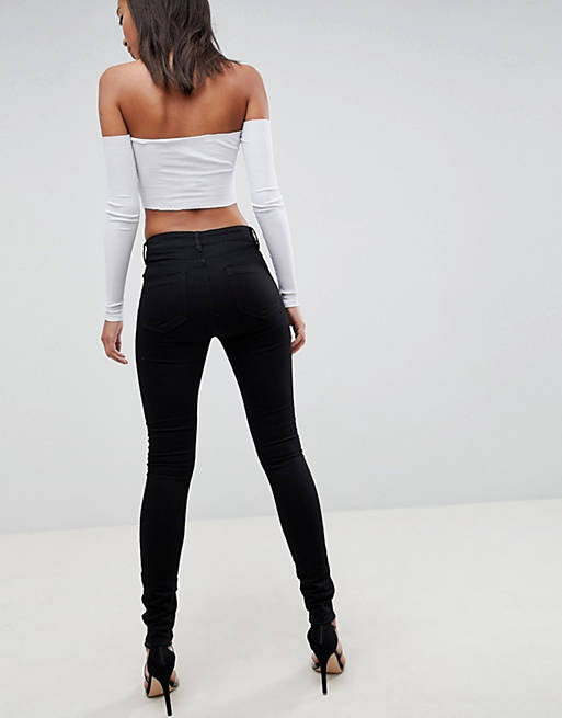  Tall Lisbon mid rise skinny jeans in clean black in ankle grazer length 
