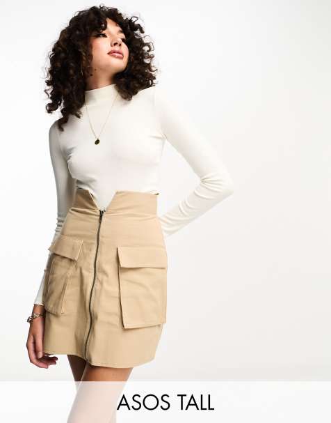 ASOS DESIGN Tall – Ljusbeige cargokjol i minilängd med dragkedja - view 1