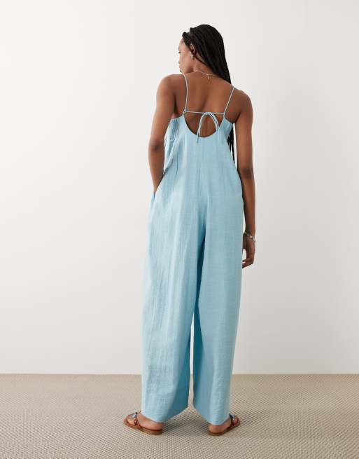 ASOS DESIGN Tall – Ljusblå jumpsuit med vida ben och stråveck, 2 av 4