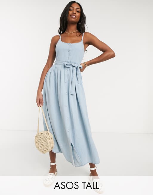 ASOS DESIGN Tall – Ljusblå midiklänning i mjuk denim