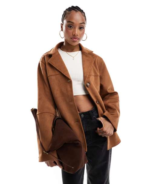 ASOS DESIGN Tall – Ljusbrun jacka i mockaimitation med knäppning framtill - view 1