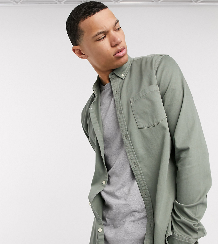 ASOS DESIGN Tall – Ljusgrön jeansskjorta i ekologiskt material med stretch och smal passform