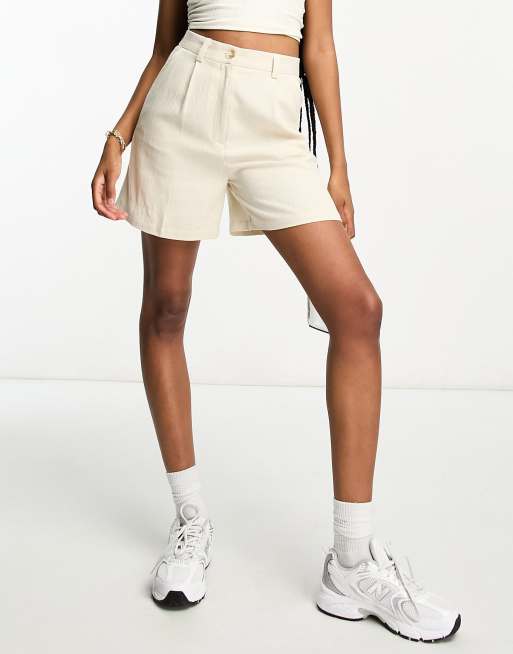 ASOS DESIGN Tall – Lniane szorty dad w kamiennobeżowym kolorze, 4 z 4