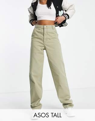 ASOS DESIGN Tall - Locker geschnittene Hose mit geradem Bein in Khaki-Grün