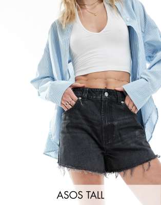 ASOS DESIGN Tall - Locker geschnittene Jeans-Shorts in verwaschenem Schwarz