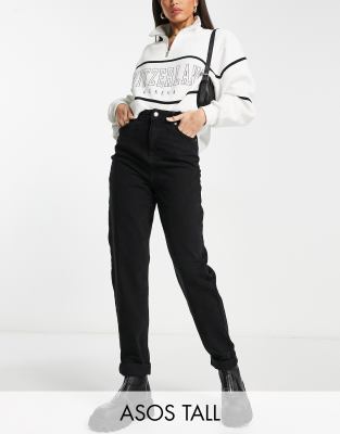 ASOS DESIGN Tall - Locker geschnittene Mom-Jeans in Schwarz