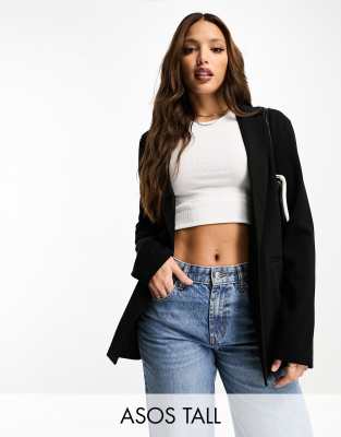 ASOS DESIGN Tall - Locker geschnittener Anzugblazer aus Jersey in Schwarz