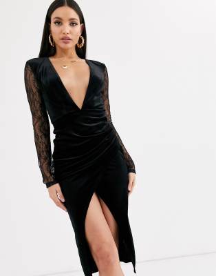 long sleeve plunge wrap dress