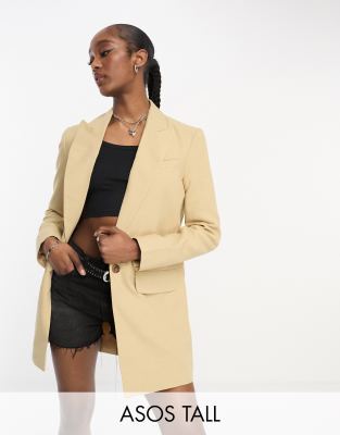 Asos Tall Asos Design Tall Long Line Perfect Blazer In Stone-neutral