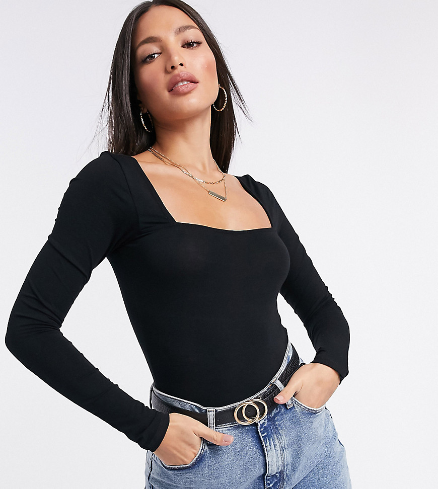 ASOS DESIGN Tall long sleeve bodysuit with square front and back in black