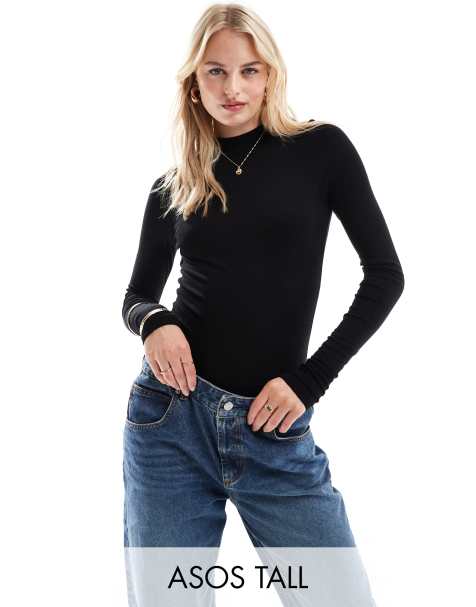 Threadbare super stretch notch neck long sleeve bodysuit in black