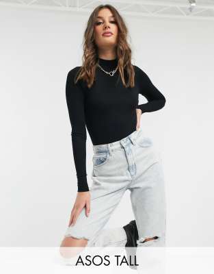 Asos Tall Asos Design Tall Long Sleeve Bodysuit With Turtle Neck In Black