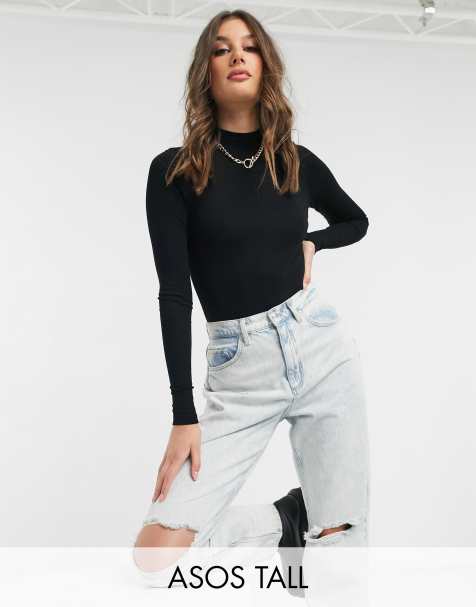 ASOS DESIGN Fuller bust rib bodysuit with bust seams and long sleeve in  black