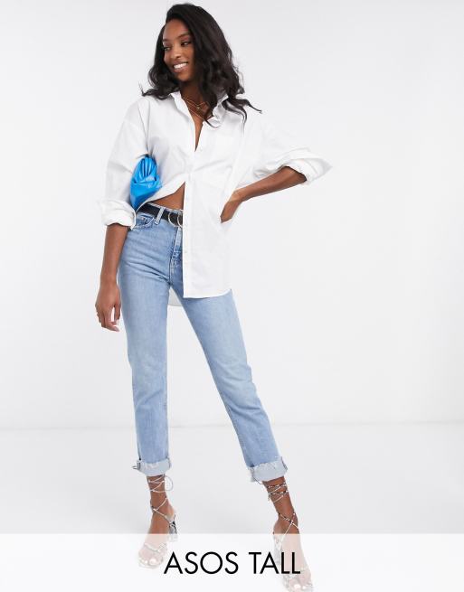 ASOS DESIGN Tall long sleeve boyfriend shirt in cotton in white