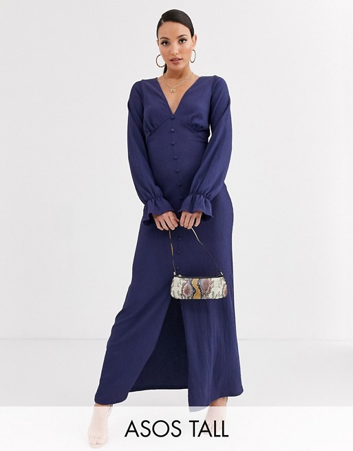 ASOS DESIGN Tall long sleeve button through textured maxi dress