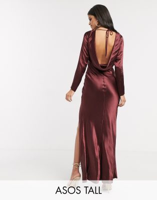 long sleeve cowl back dress