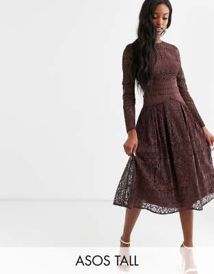 ASOS DESIGN Tall long sleeve dress in lace with geo lace trims