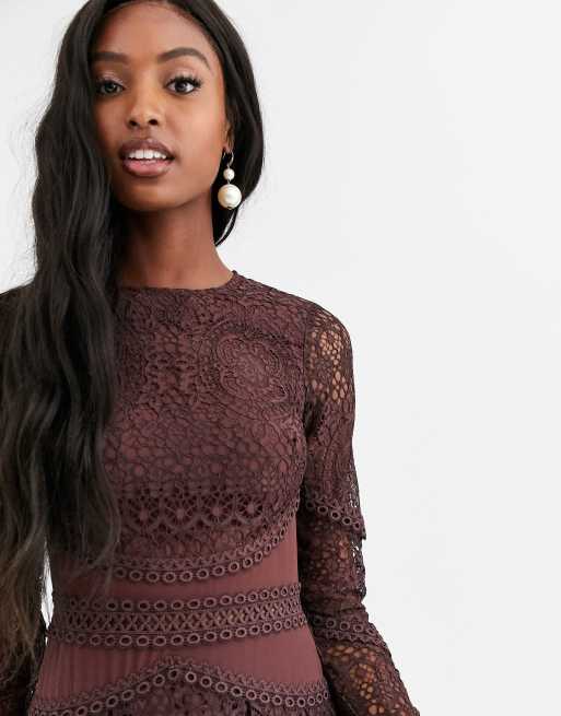 Asos burgundy cheap lace dress