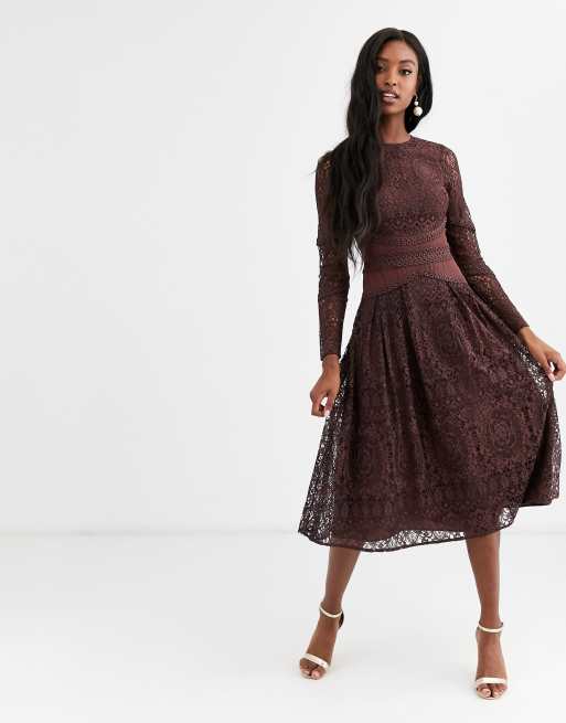 ASOS DESIGN Tall long sleeve dress in lace with geo lace trims ASOS