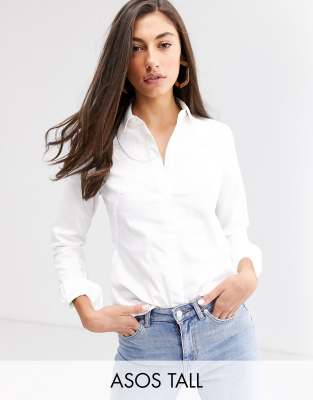 ASOS DESIGN Tall long sleeve fitted shirt in stretch cotton in white