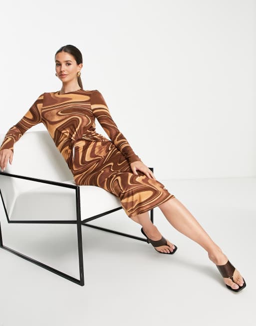 brown swirl print dress Clothing : Bodycon Dresses : 'Clementine' Swirl Print Cut Out Mini Dress