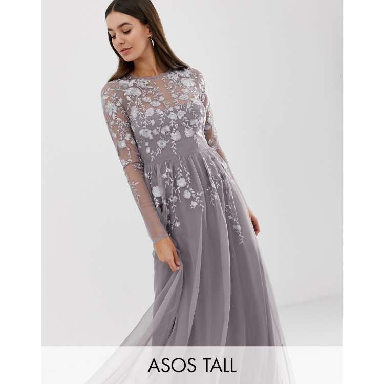 ASOS DESIGN Tall long sleeve maxi dress in embroidered mesh ASOS