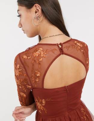 asos design long sleeve maxi dress in embroidered mesh