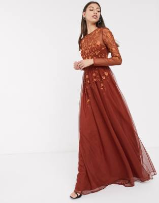 long sleeve rust maxi dress