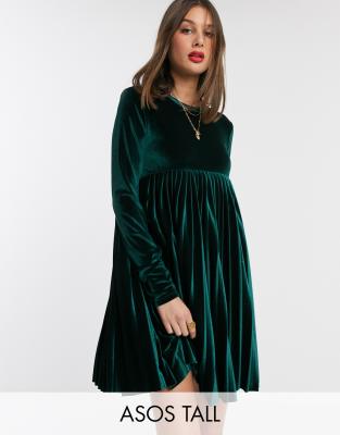 asos green velvet pleated dress