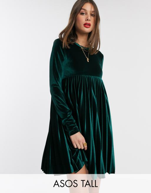 Asos green cheap velvet pleated dress