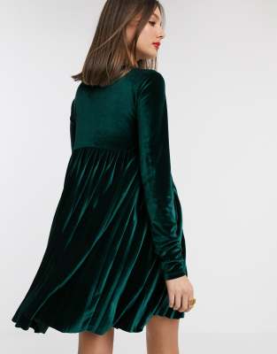 asos green velvet pleated dress