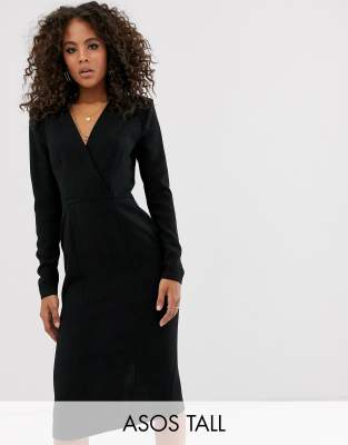 long sleeve plunge midi dress