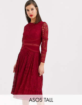 Asos design long sleeve lace top sale prom midi dress