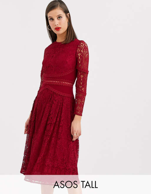 ASOS DESIGN TALL long sleeve prom dress in lace with circle trim details