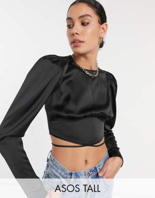 black long sleeve satin top